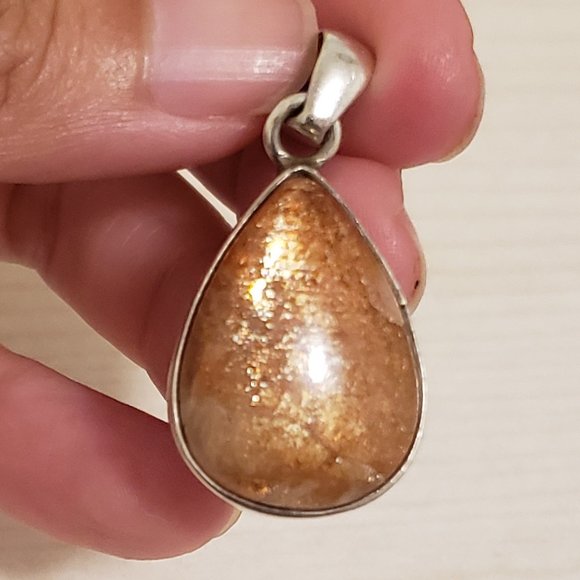 Sun stone pendant in sterling silver with free handmade art card (worth $10) - Picture 2 of 11